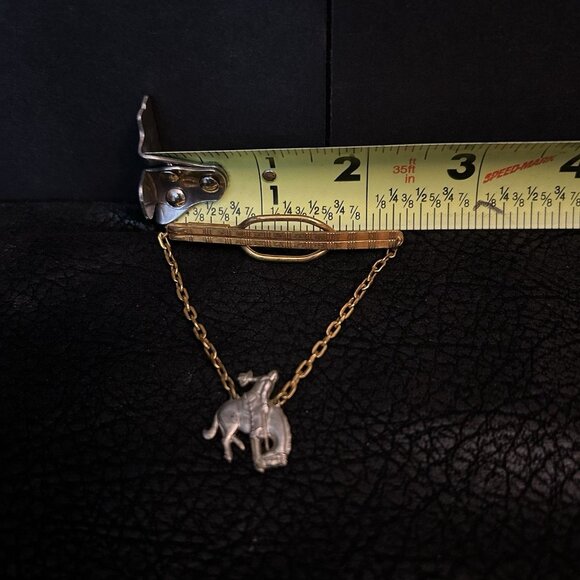 Vtg Unbranded RODEO COWBOY Riding HORSE TIE CLIP BAR Gold Tone & Silver Tone - Picture 6 of 6